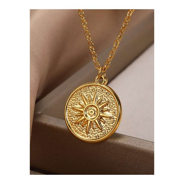 SHEIN - Collier pendentif médaille soleil gravé – acier inoxydable 1