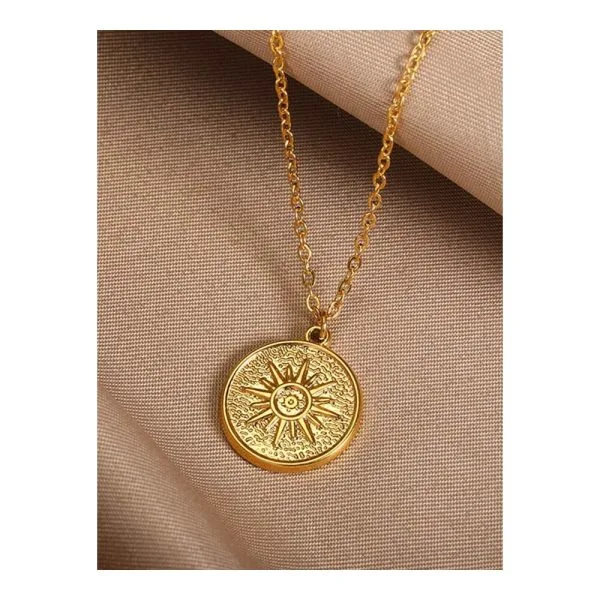 SHEIN - Collier pendentif médaille soleil gravé – acier inoxydable 2