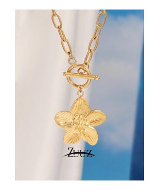 SHEIN - Collier pendentif fleur vintage – acier inoxydable plaqué or 18K