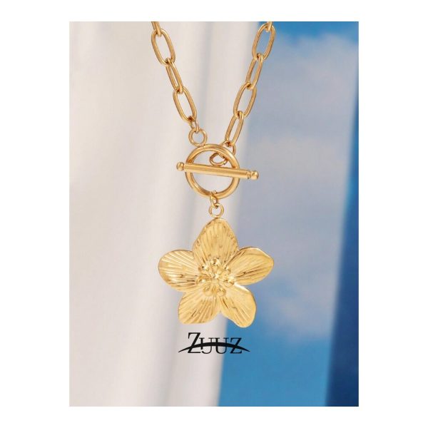 SHEIN - Collier pendentif fleur vintage – acier inoxydable plaqué or 18K 1