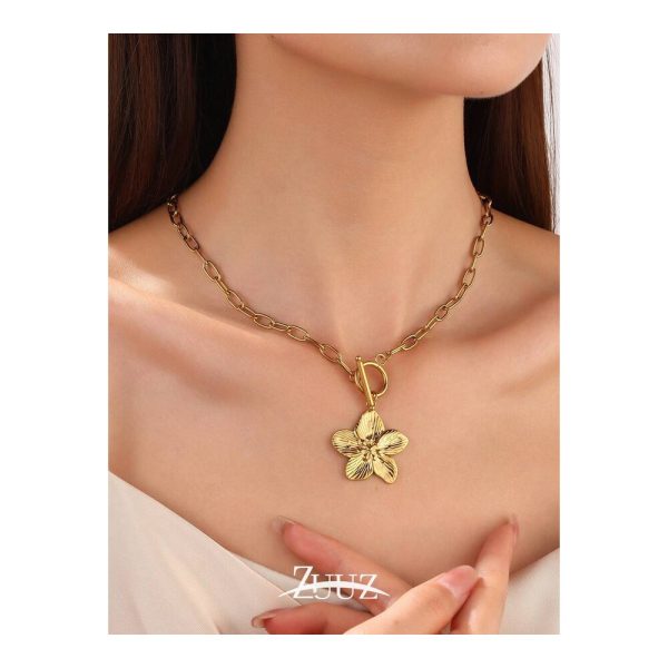 SHEIN - Collier pendentif fleur vintage – acier inoxydable plaqué or 18K 2