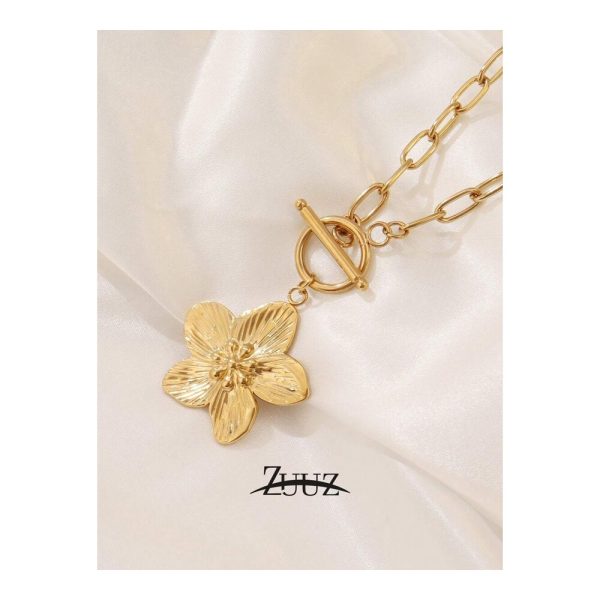 SHEIN - Collier pendentif fleur vintage – acier inoxydable plaqué or 18K 3