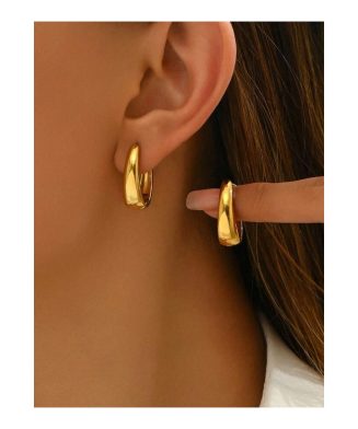 SHEIN - Boucles d’oreilles créoles polies – acier inoxydable doré