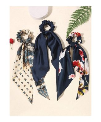 SHEIN - Set de 3 foulard satin, bandeau et chouchous – bleu marine
