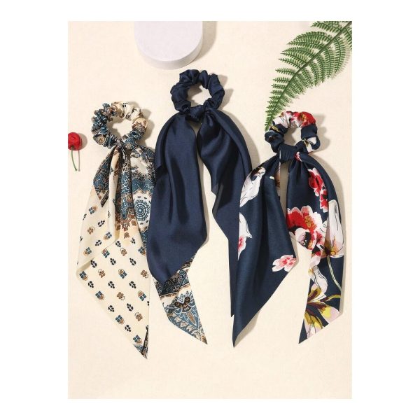 SHEIN - Set de 3 foulard satin, bandeau et chouchous – bleu marine 1