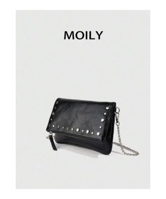 SHEIN - Sac carré à rivets avec chaîne – noir style punk