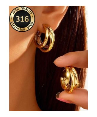 SHEIN - Boucles d’oreilles créoles triple couche – acier inoxydable 316L