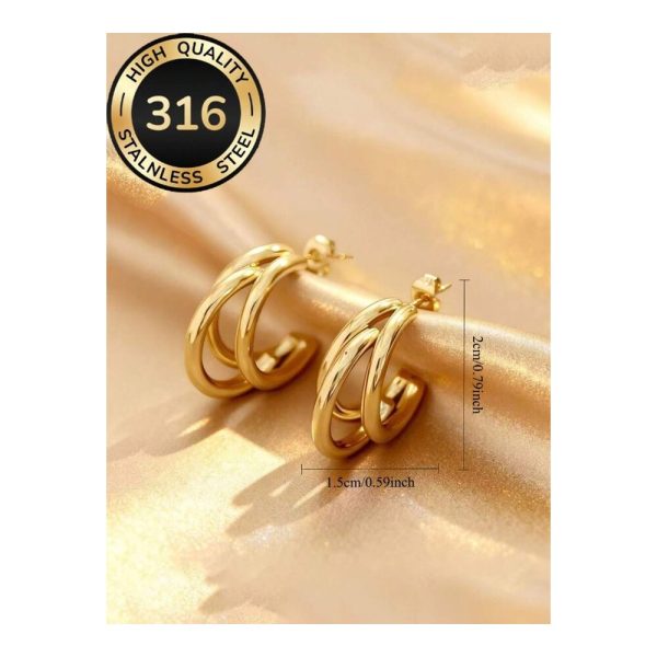 SHEIN - Boucles d’oreilles créoles triple couche – acier inoxydable 316L 3