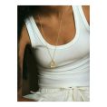 SHEIN - Collier long pendentif ovale creux – acier inoxydable plaqué or 18K 1