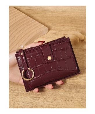 SHEIN - Mini portefeuille effet crocodile – bordeaux avec boucle métallique