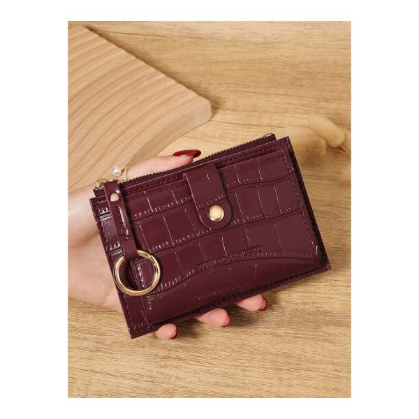 SHEIN - Mini portefeuille effet crocodile – bordeaux avec boucle métallique 1
