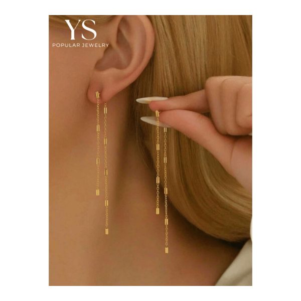 SHEIN - Boucles d’oreilles pendantes à longues franges – acier inoxydable 1