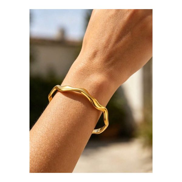 SHEIN - Bracelet manchette ondulé – acier inoxydable doré 1