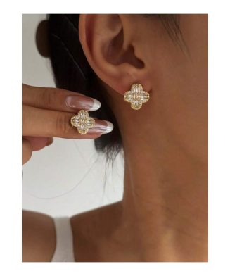 SHEIN - Boucles d’oreilles trèfle à quatre feuilles – plaquées or