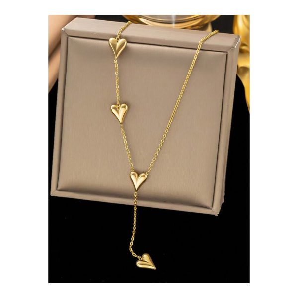 SHEIN - Collier pendentif cœur à franges – acier inoxydable doré 1