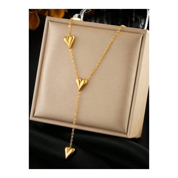 SHEIN - Collier pendentif cœur à franges – acier inoxydable doré 3