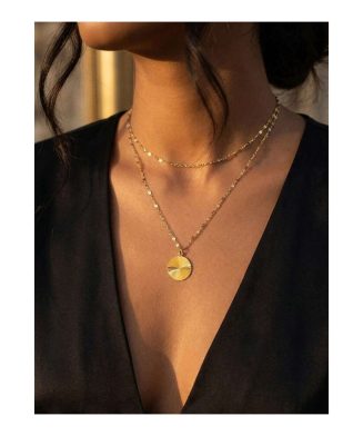 SHEIN - Collier double couche pendentif fleur – acier inoxydable plaqué or 18K