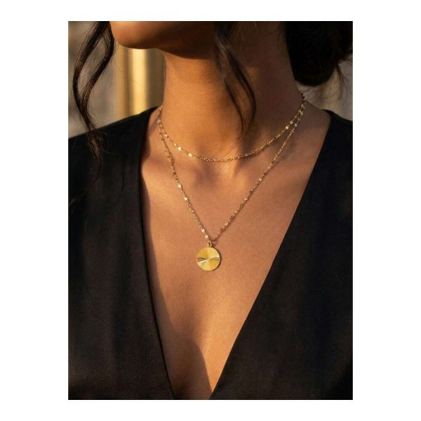 SHEIN - Collier double couche pendentif fleur – acier inoxydable plaqué or 18K 1