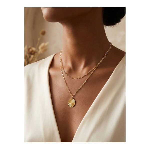 SHEIN - Collier double couche pendentif fleur – acier inoxydable plaqué or 18K 2