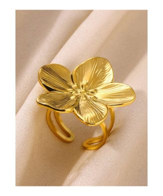 SHEIN - Bague ouverte grande fleur dorée – acier inoxydable