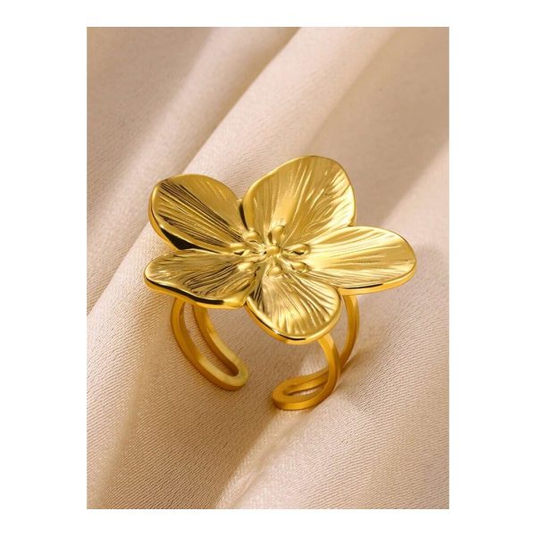 SHEIN - Bague ouverte grande fleur dorée – acier inoxydable 1