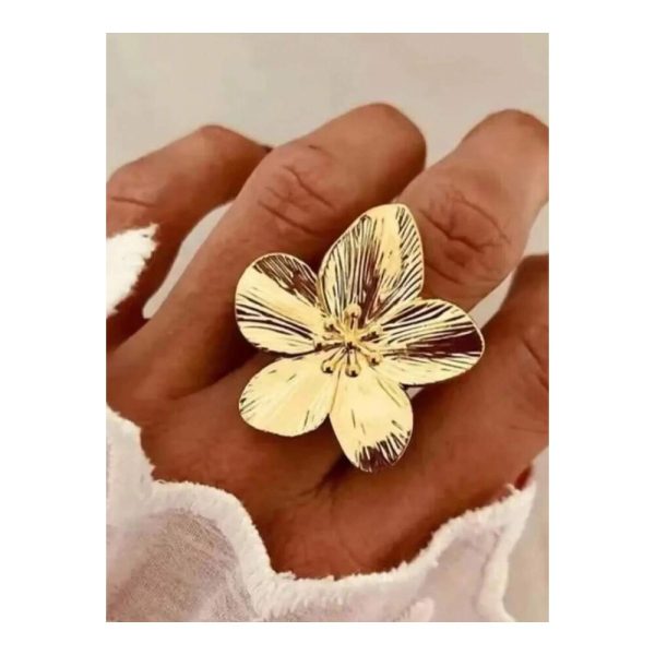 SHEIN - Bague ouverte grande fleur dorée – acier inoxydable 2