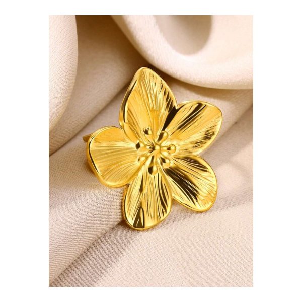 SHEIN - Bague ouverte grande fleur dorée – acier inoxydable 3