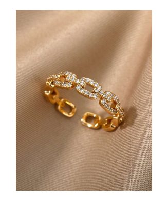 SHEIN - Bague chaîne cubaine en zircone – acier inoxydable dorée