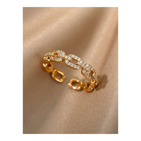 SHEIN - Bague chaîne cubaine en zircone – acier inoxydable dorée 1