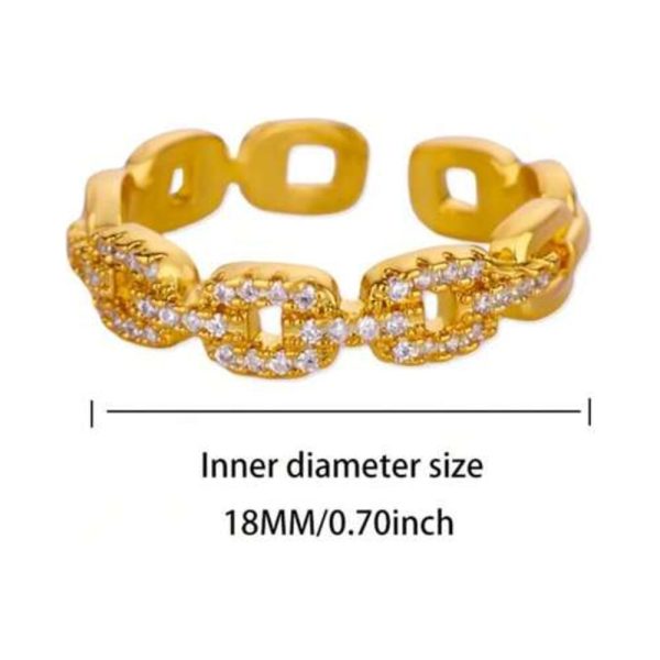 SHEIN - Bague chaîne cubaine en zircone – acier inoxydable dorée 2