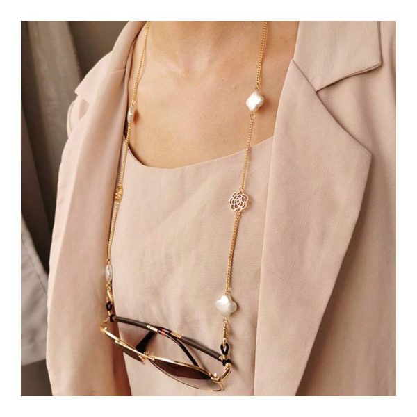 SHEIN - Chaîne de lunettes dorée – fleur de camélia 1