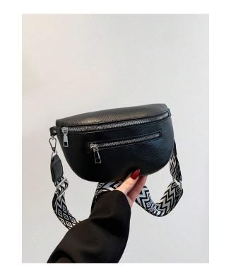SHEIN - Sac de taille en PU – noir, bandoulière tissée