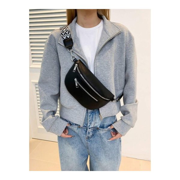 SHEIN - Sac de taille en PU – noir, bandoulière tissée 2