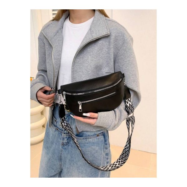 SHEIN - Sac de taille en PU – noir, bandoulière tissée 3