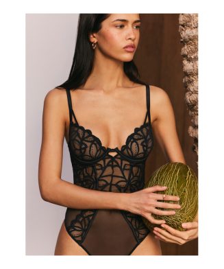 UNDIZ - Body string dos nu en mesh et dentelle TROPICFLEURIZ – Noir