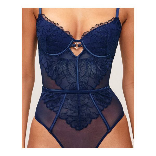 UNDIZ - Body string en mesh et broderies florales SLEAZELIZ – Bleu marine 1