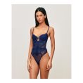 UNDIZ - Body string en mesh et broderies florales SLEAZELIZ – Bleu marine 2