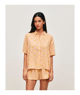 UNDIZ - Ensemble chemise et short à rayures et motifs bananes FLORENIZ – Jaune