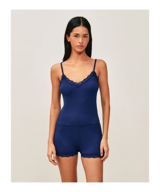 UNDIZ - Ensemble débardeur et short en jersey avec dentelle DAILYCOMFIZ – Bleu marine