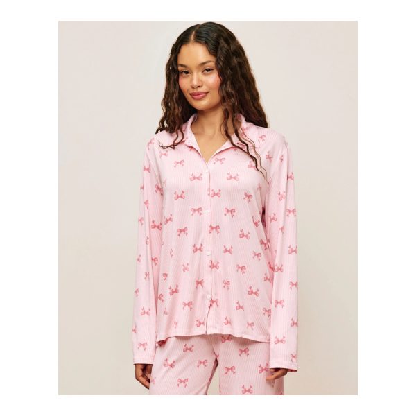 UNDIZ - Ensemble chemise et pantalon à rayures et petits nœuds AOPJOURDIZ – Rose 1