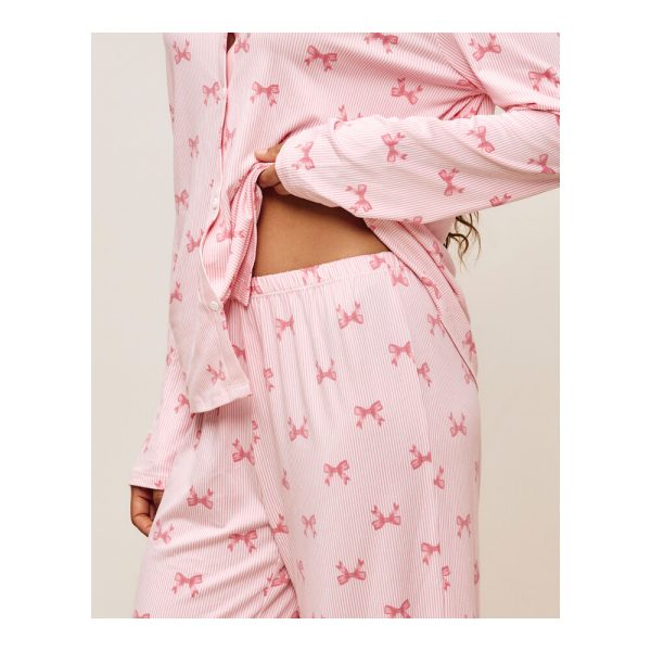 UNDIZ - Ensemble chemise et pantalon à rayures et petits nœuds AOPJOURDIZ – Rose 2